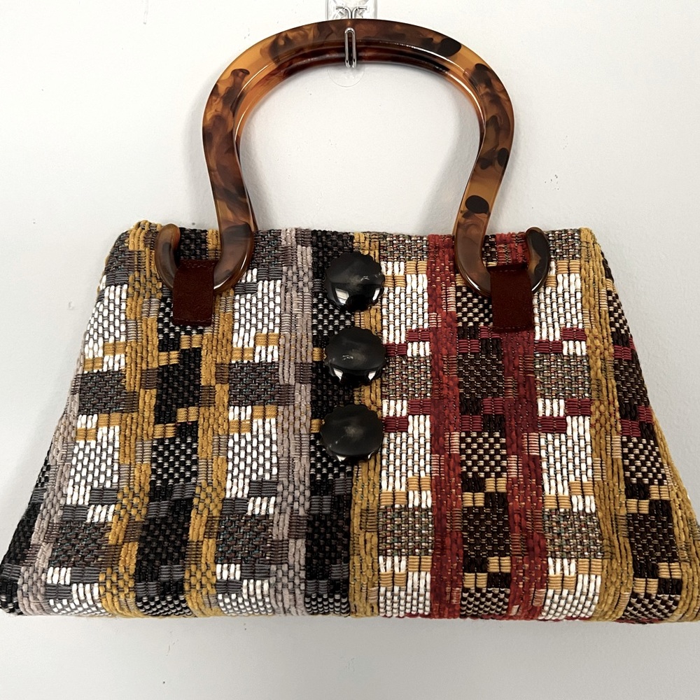 Vintage Inspired Sonia Rose Tortoise Shell Handled Plaid Purse